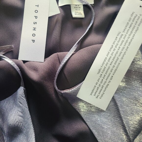 New Topshop Sz 4 Silver Metallic Mini Slip Dress - Picture 9 of 9